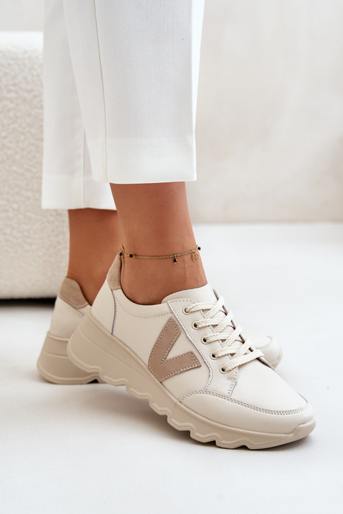 Skórzane Buty Sportowe Damskie Vinceza 7918 Beżowe