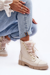 Skórzane Botki Damskie Z Futerkiem Jasnobeżowe Lewski 3296