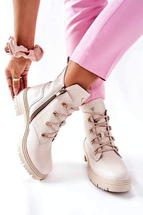 Botki Damskie Skórzane Beżowe Nicole 2674