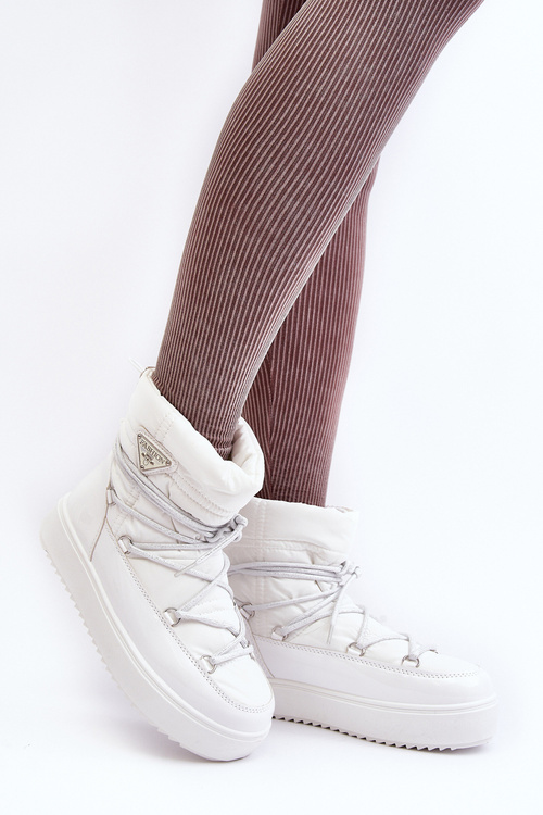 Damskie Śniegowce Na Platformie Z Wiązaniem Białe Fleure