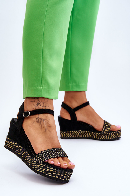 Klasyczne Damskie Sandały Na Koturnie Czarne Malmo