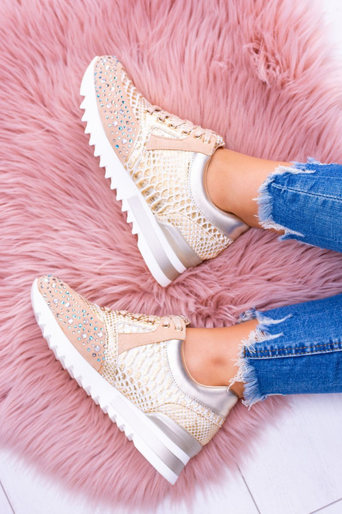 Złote Damskie Obuwie Sportowe Z Cekinami Lu Boo Infinitiale