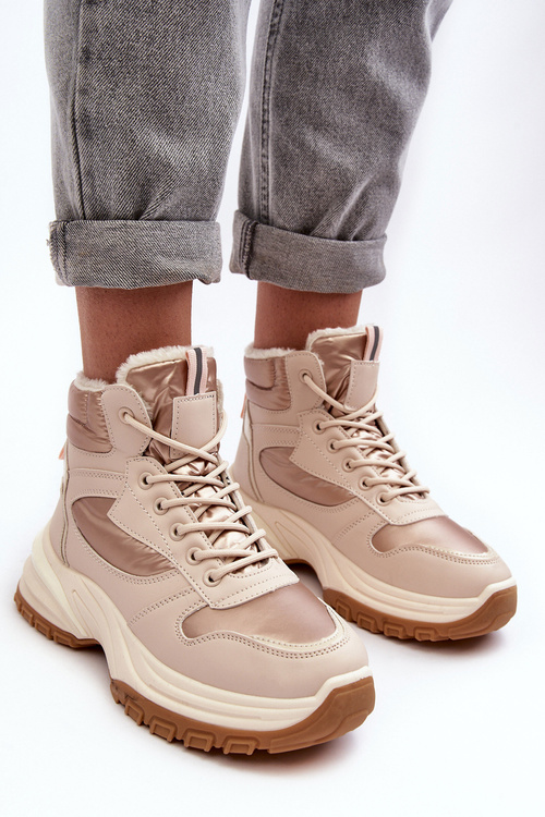 Ocieplane Buty Sportowe Damskie Sznurowane Beżowe Dejana