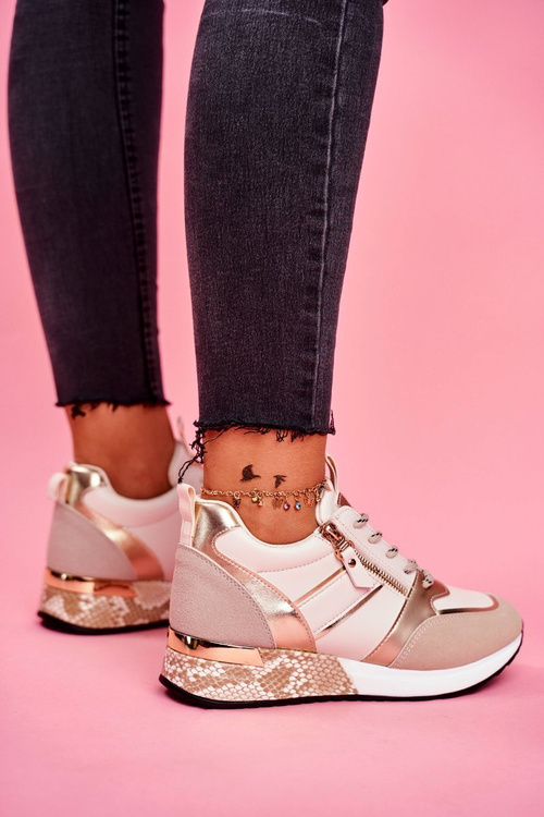 Sportowe Damskie Buty Beżowo Złote Figure