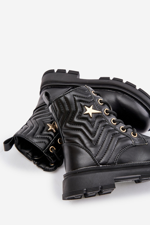 Ocieplane Botki Dziecięce Na Zamek Z Eko Skóry Czarne Liotira