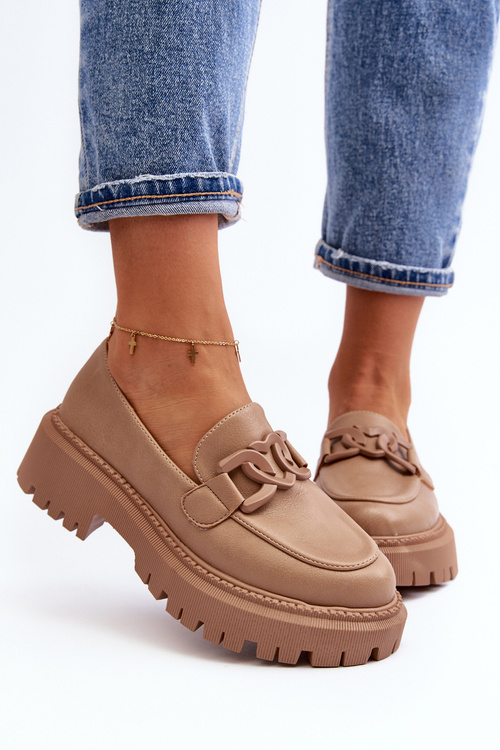 Masywne Mokasyny Damskie Z Łańcuchem Beżowe Dataia