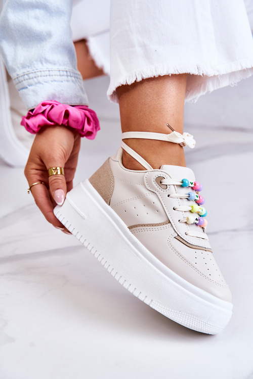Damskie Wiązane Buty Sportowe Sneakersy Beżowe Manila
