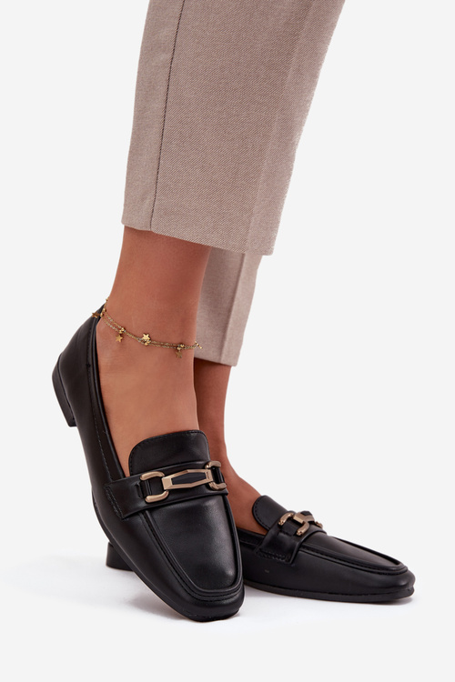 Półbuty Loafersy Damskie Z Ozdobą Czarne Priscelle