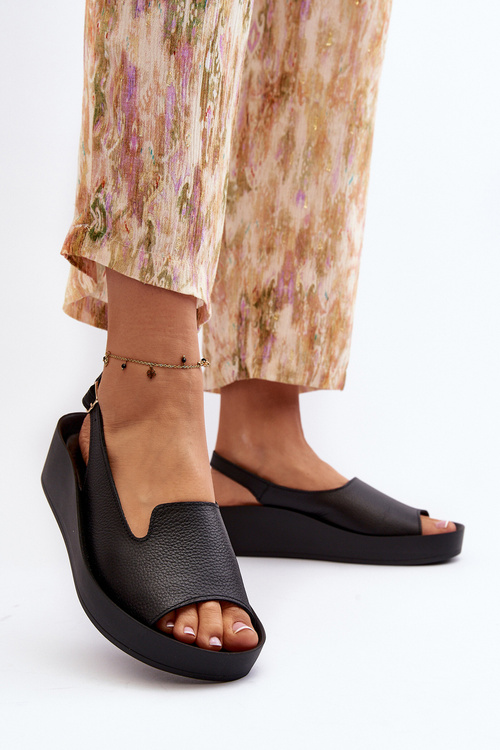 Zazoo 2893 Sandały Damskie Skórzane na Grubej Podeszwie Czarne