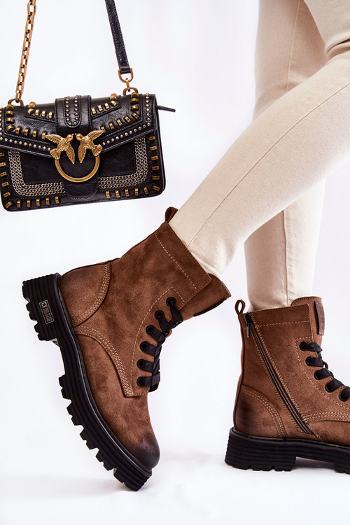 Damskie Zamszowe Botki Big Star KK274504 Brązowe