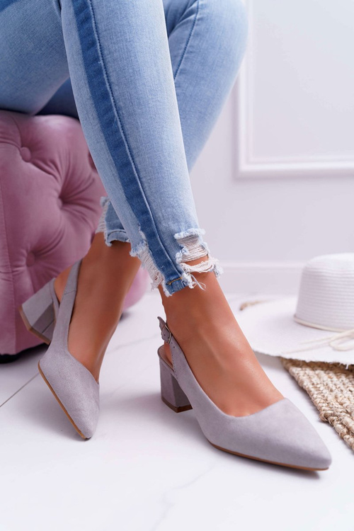 Czółenka Damskie Na Słupku W Szpic Szare Contrail