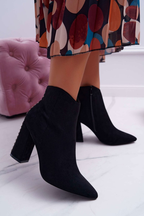 Botki Damskie Na Obcasie Z Nitami W Szpic RB23P Czarne Snack