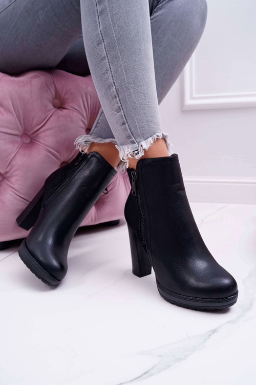 Botki Damskie Na Słupku Czarne Malma