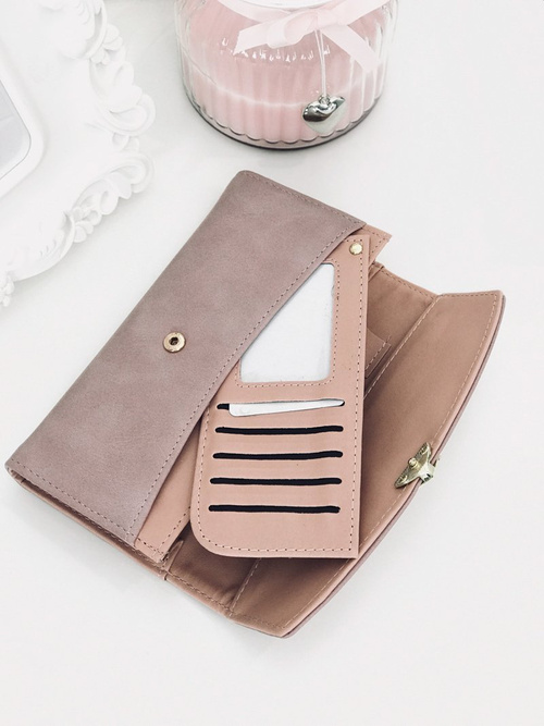 Duży Damski Portfel z Serduszkiem Pudrowy Róż