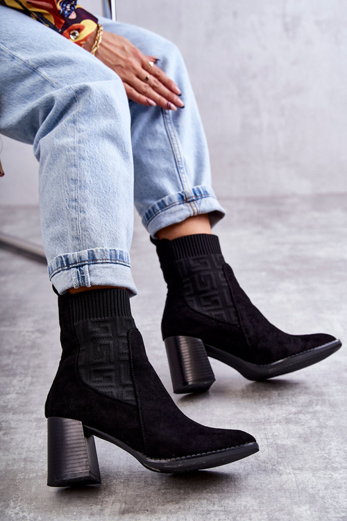 Damskie Zamszowe Botki Ze Skarpetą Czarne Montes