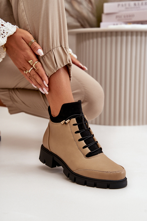 Niskie Botki Damskie Ocieplane Z Eko Skóry Beżowe Erisabelle