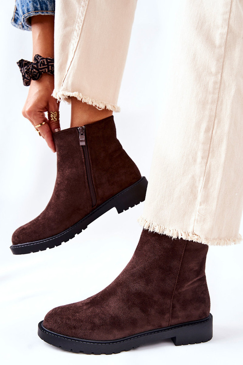 Botki Sztyblety Na Płaskim Obcasie Brązowe Laurette