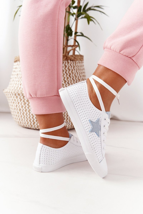 Damskie Skórzane Trampki Z Gwiazdą BIG STAR DD274692 Biało-Niebieskie