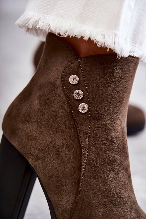 Zamszowe Botki Na Słupku Zielone Lagerlla