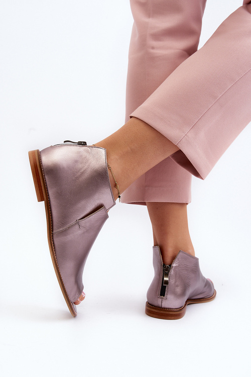 Damskie Skórzane Sandały Laura Messi 2443 Różowe Złoto