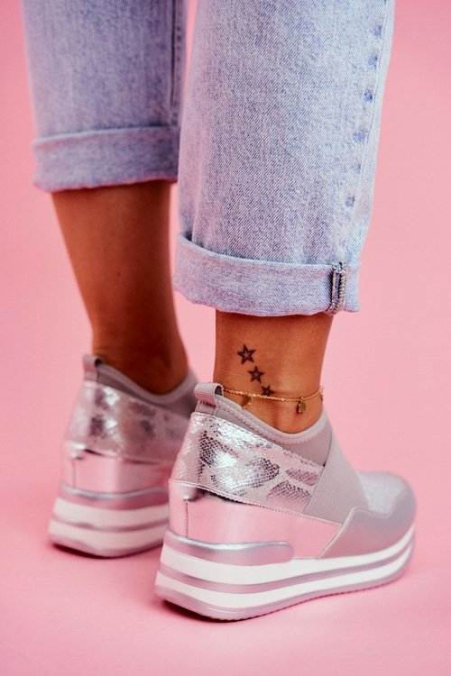 Sportowe Damskie Wsuwane Buty Na Koturnie Szare Cold Play