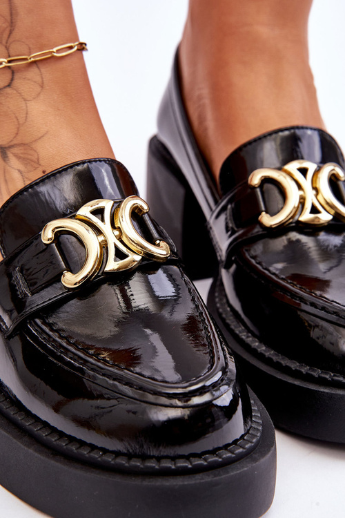 Modne Półbuty Czółenka Na Masywnym Obcasie Czarne Imani