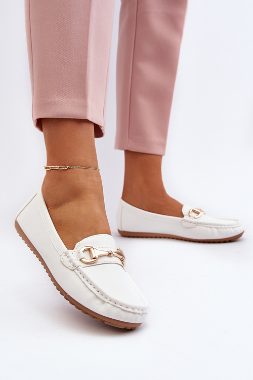 Damskie Klasyczne Mokasyny Eko Skórzane Białe Demese