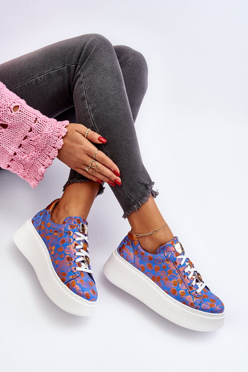 Skórzane Buty Sportowe Na Platformie Maciejka 06191-06 Niebieskie