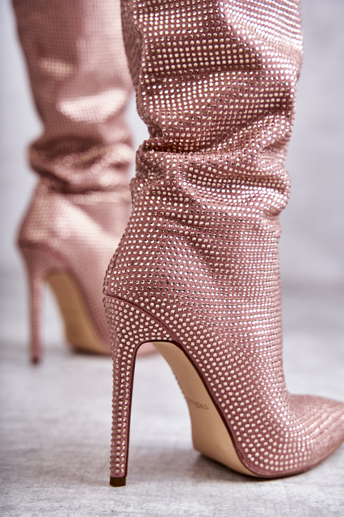 Modne Kozaki Na Szpilce Z Cyrkoniami Różowe Lovisa