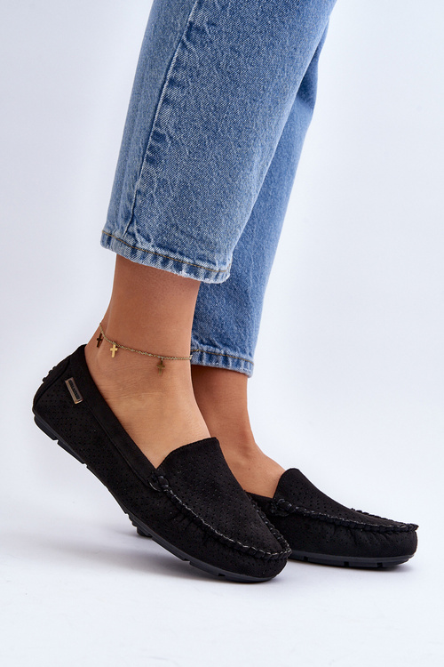 Damskie Ażurowe Mokasyny Czarne Rasirna