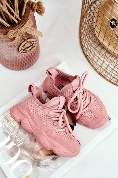 Sportowe Buty Dziecięce Sznurowane Zamszowe Różowe Volema