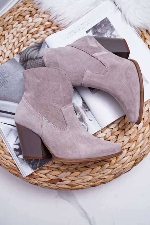 Botki Damskie Na Obcasie Skóra Zamsz Jasne Cappuccino Nicole 2433