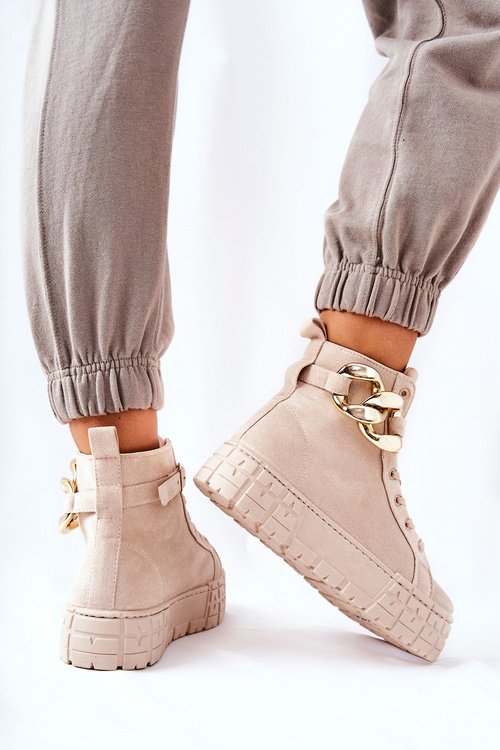 Wysokie Trampki Na Platformie Jasnobeżowe Evenia