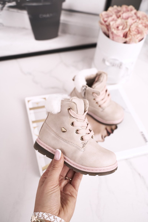 Dziecięce Ocieplane Trapery Botki Beżowe Maestro