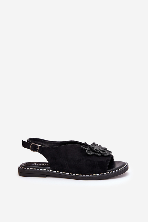 Sandały Damskie Na Płaskim Obcasie Z Ozdobą Czarne Setorina