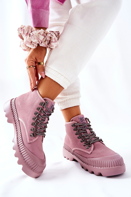 Skórzane Trapery Botki Big Star II274367 Różowe