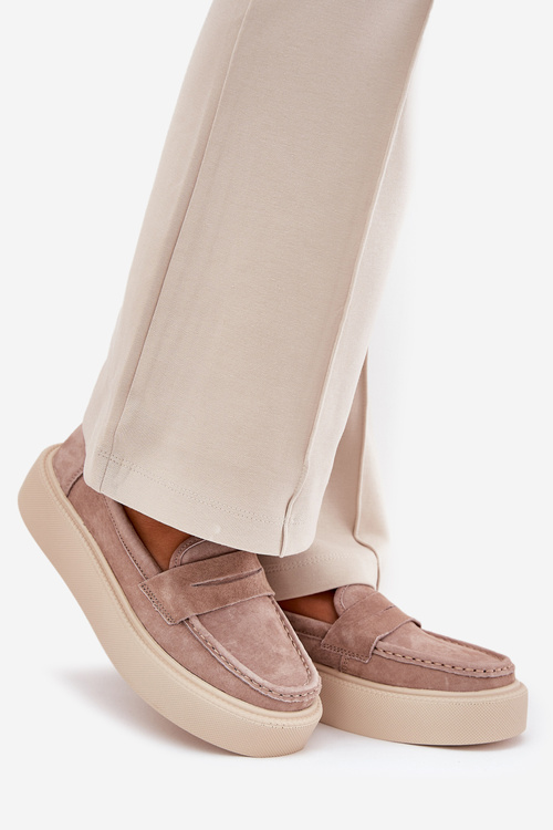 Mokasyny Damskie Zamszowe Na Platformie Vinceza 79535 Beżowe