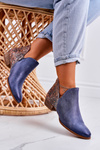 Damskie Skórzane Botki Maciejka Granatowe 04091-27