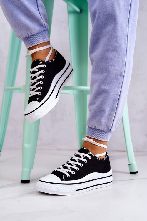 Damskie Wiązane Tenisówki Czarne Menifee