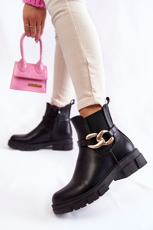 Damskie Ocieplane Botki Workery Z Ozdobą Czarne Ruth