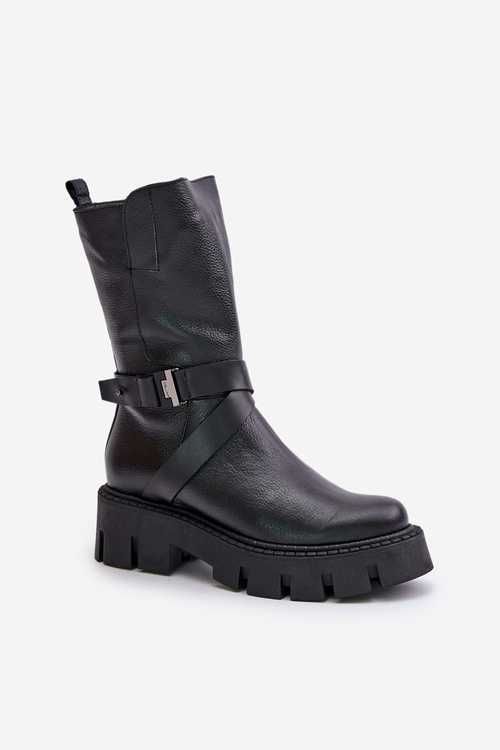 Ocieplane Botki Damskie Ze Skóry Naturalnej Laura Messi 2859 Czarne