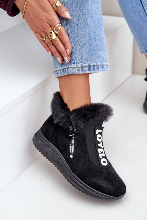 Sneakersy Botki Damskie Z Futerkiem Czarne Zeriana
