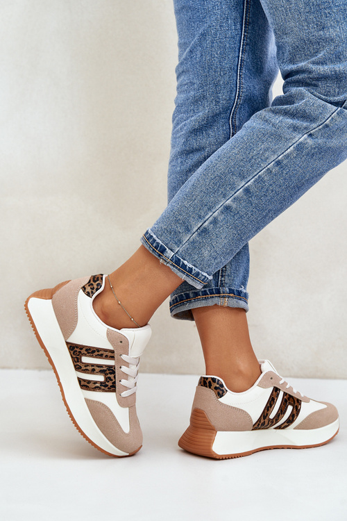 Sneakersy Buty Sportowe Na Platformie Panterka Damskie Beżowe Thari