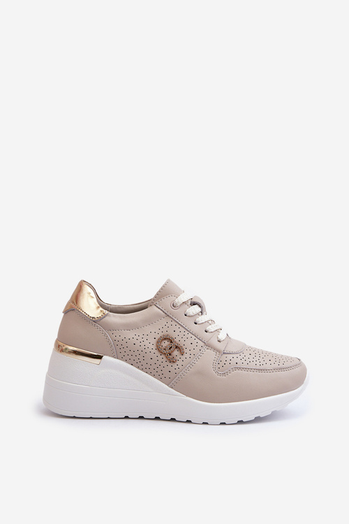 Damskie Skórzane Sneakersy Na Koturnie Beżowe S.Barski LR810