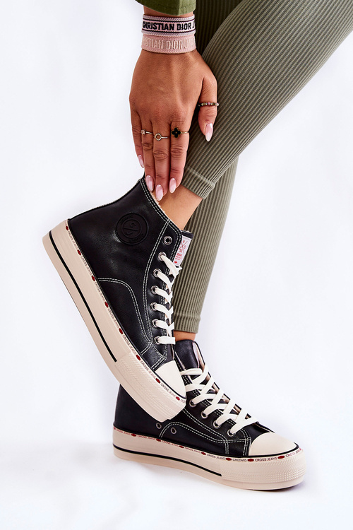 Damskie Wysokie Ocieplane Trampki Cross Jeans KK2R4042C Czarne