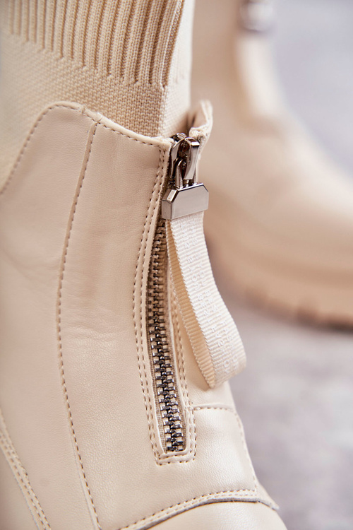 Damskie Botki Skarpetkowe Na Suwak Beżowe Shelter