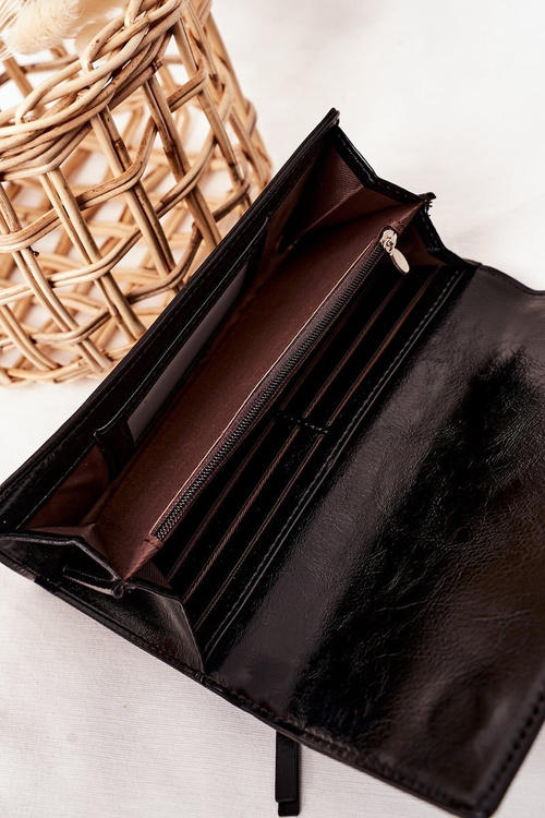 Duży Portfel Damski Na Magnes Czarny