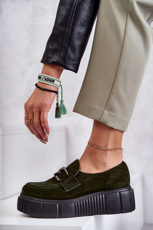 Modne Zamszowe Półbuty Na Platformie Khaki Lemar Marsol