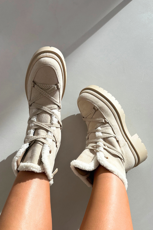 Śniegowce Damskie Z Kożuszkiem Beżowe Irmara