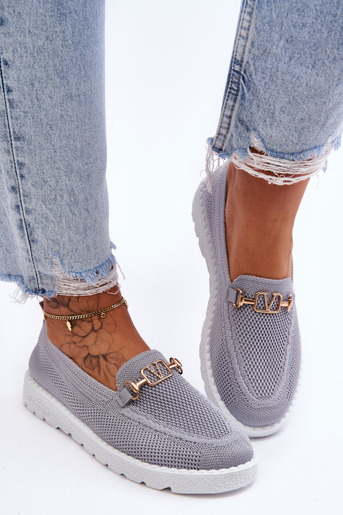 Damskie Wsuwane Tenisówki Slip-On Z Ozdobą Szare Alena